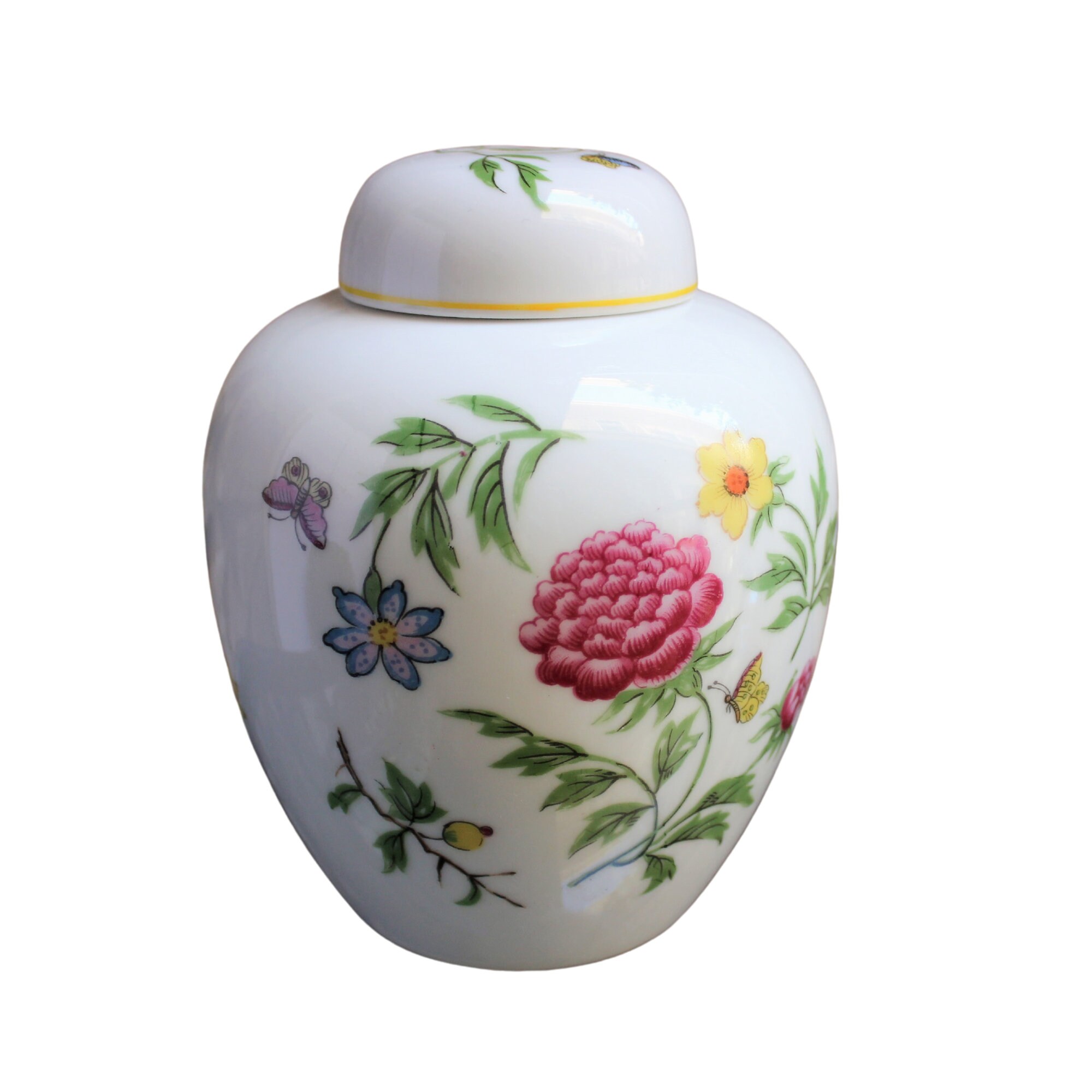 Floral Ginger Jar Porcelain Flower Lidded Jar Decorative Chinoiserie Japan Vintage 1960s 1970s