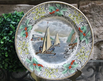 Ice Boat Race on the Hudson Holiday Plate Currier Winter Scenes Vintage