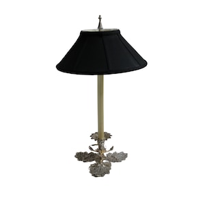 Frederick Cooper Table Lamp Silver Black Shade Vintage Leaf Motif