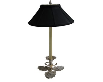 Frederick Cooper Table Lamp Silver Black Shade Vintage Leaf Motif