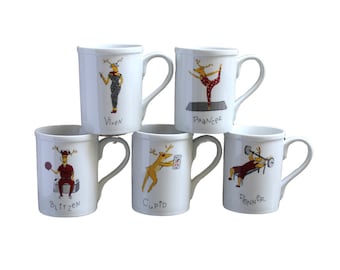 Santa's Reindeer Mug Collection Pottery Barn Coffee Mugs Christmas Set Of 5