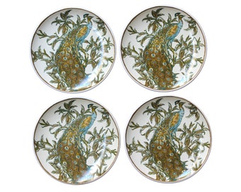 Peacock Appetizer Plates Bird Plates Vintage 6 Inch