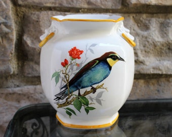 Bird Vase Colorful Birds Blue Yellow Vintage