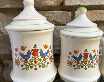 Set De 4 Boîtes De Conservation Corningware Country Festival - Oiseaux Bleus, Vintage