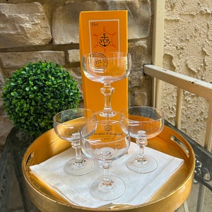 Champagne Coupe Glass Glasses Vintage Craft Cocktail 80s 1980s Set Of 4 Tall Sherbet in the Paris Royal pattern by Cristal Durand