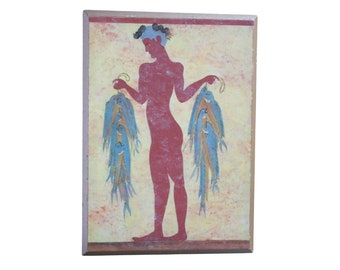 Greek Fresco Painting Minoan Fisherman Art Small Wall Decor Greece Vintage