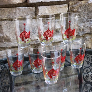 Vintage 8 Mobil Oil Gas Station Premium Drinking Glass Pegasus Barn Weathervane