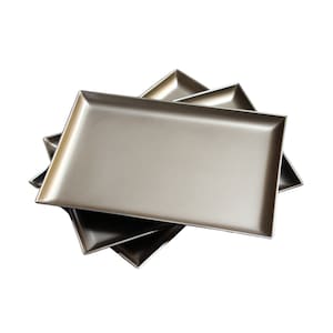 Lacquer Small Gold Black Stacking Tray Japanese Catchall Vintage Rectangle Japan MCM Lucite Set Of 3