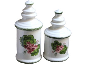 Kitchen Canister Floral Ceramic Green White Pink Violets Vintage Minor Issue