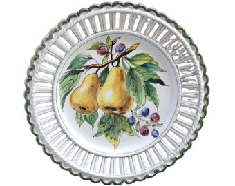 Decorative Plate Pear Pears Italy Lattice Green Berries Vintage