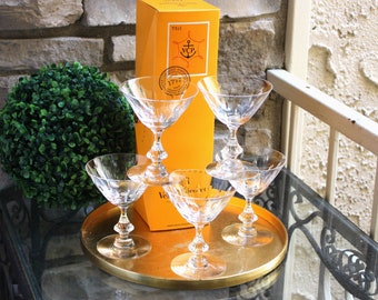 Cut Crystal Champagne Coupe Craft Cocktail Glasses Set of 5 Etched