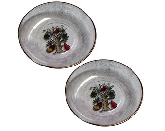 Glass Salad Plate Gold Ttim Colorful Fruit Tree Vintage MCM Georges Briard Style Set Of 2