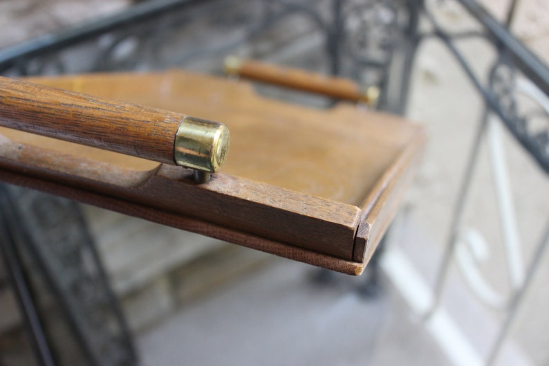 MCM Teak Wood Tray Handles Bar Serving Brass Vintage 1960s 60s image 6