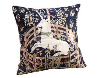 Woven Tapestry, Captive Unicorn Art, Cushion Cover, 18x18, Medieval Throw Pillow Cover Vintage Belgian