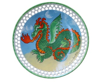 Dragon Plate Year Of The Dragon Decor Vintage Green Orange Joan Berg Victor