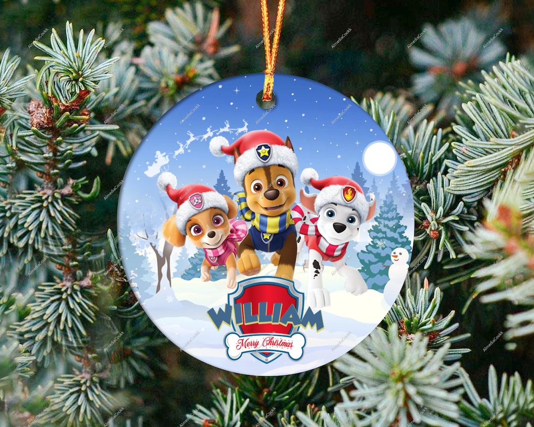 Personalized Paw Patrol Merry Christmas Ornament Paw Patrol Etsy