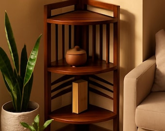 Rustic Wooden Corner Shelf: Mid-Century 3-Tier Stand