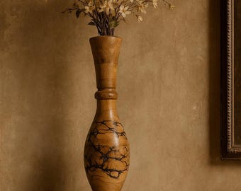 Handcrafted Wooden Floor Vase - Tall Rustic Farmhouse Decor