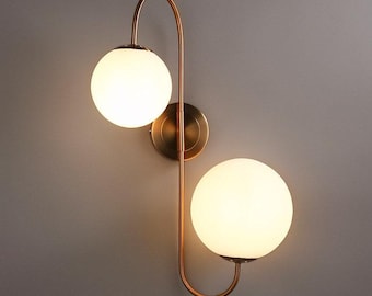 Mid-Century Modern Brass Double Globe Wall Sconce - Italian Design