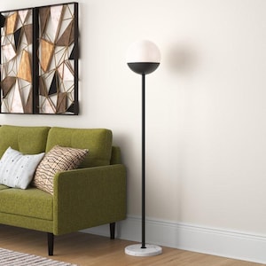 Mid-Century Modern Globe Floor Lamp: Marble Base, Milk Glass Shade