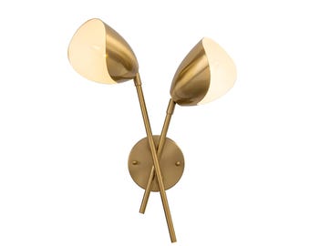 Mid-Century Modern Brushed Brass 2-Light Wall Sconce - Adjustable