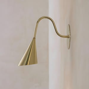 Mid Century Brass Wall Sconce Minimalist Cone Shade Wall Light Fixture Italian Elegance Brass Wall Lamp Adjustable Hardwired Wall Sconce