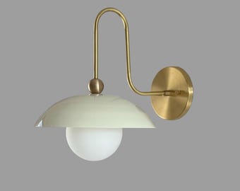 Mid Century Modern Brass Wall Sconce with Opal Glass Globe Scandinavian Mushroom Wall Lamp Sputnik Wall Light