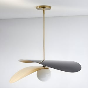 Mid Century Modern Art Deco Pendant Light Dual-Tone Blades & Globe Shade | Statement Ceiling Fixture