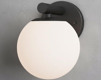 Matte Black Globe Wall Sconce – Modern Opal Glass Single Light