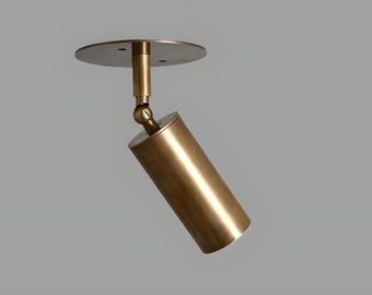 Mid Century Raw Brass Spotlight 1-Light Cylinder Sputnik Chandelier Adjustable Starburst Ceiling Light