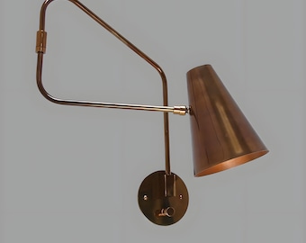 Mid Century Modern Brass Wall Sconce Adjustable Swing Arm Wall Light Minimalist Bedside Lamp Vintage Industrial Wall Lighting Fixture