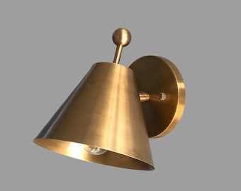Mid Century Brass Wall Sconce Cone Shade Wall Light Modern Minimalist Bedside Lamp Vintage Brass Wall Lighting Fixture