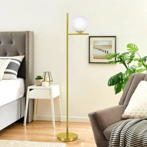 Italian Modern Globe Floor Lamp: Gold & Opal Glass Shade, Minimalist Lighting