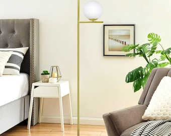 Italian Modern Globe Floor Lamp: Gold & Opal Glass Shade, Minimalist Lighting