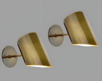 Modern Brass Wall Sconce Mid Century Wall Light, Minimalist Cylinder Shade Sconce, Bedside Wall Lamp, Gold Wall Lighting Fixture