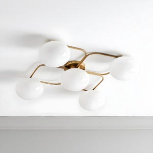 Champignon 5-Light Flush Mount Ceiling Light in Brass and Opal Glass Mid-Century Modern Flush Light