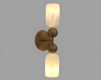 Alabaster Brass Wall Sconce Modern Luxury Double Wall Light Elegant Stone Wall Lamp Italian Wall Lighting Bathroom Vanity Light