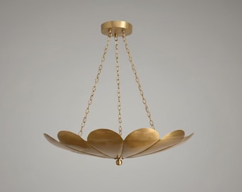 Mid Century Flower Brass Chandelier 3-Light Raw Brass Sputnik Pendant Handmade Starburst Ceiling Light