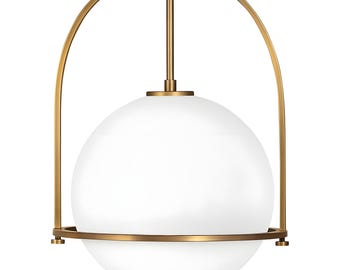 Mid-Century Modern mässingsglobtaklampa - Opalglas, halvinfälld