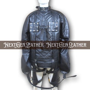 Unisex Black Leather Straitjacket with Adjustable Restraint Straps | Gothic Cosplay Costume for Performance or Roleplay | Mature