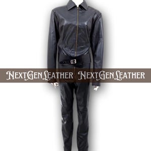 Black Sheepskin Leather Jumpsuit: Unisex Zip-Front One-Piece Outfit