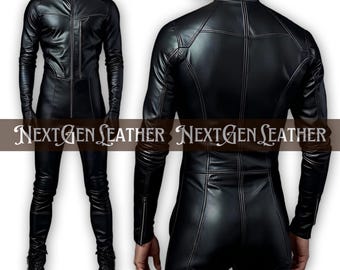 Men's Tailored Black Sheepskin Leather Jumpsuit | Sleek Fit Outfit