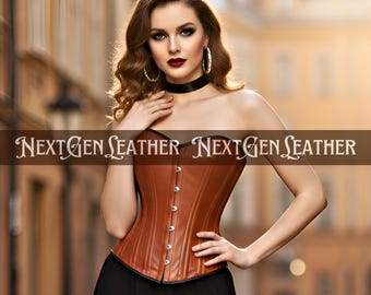 Women’s Brown Sheepskin Leather Corset – Elegant Strapless Bustier Top Waist Cincher