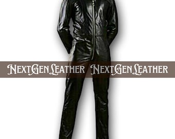 Schwarzer Lammfell-Lederoverall für Herren | Schickes Biker-Outfit