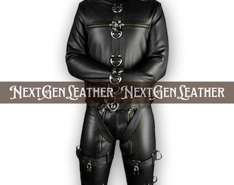 Men's Cowhide Leather Straitjacket - Buckle Straps, Full Body
