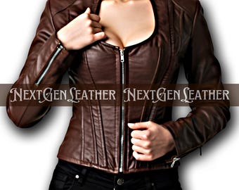 Brown Sheepskin Leather Corset Top: Strapless Lace-Up Design