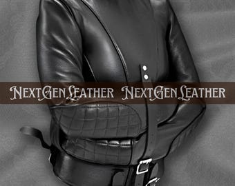 Cowhide Leather Straitjacket & Hood Set – Quilted Sleeves, Buckle Straps