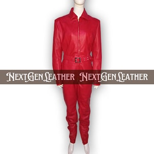 Sheepskin Leather Jumpsuit for Women – Zipper Front with Belted Waist | Mature
