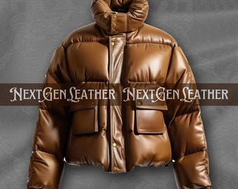 Brauner Herren-Daunenmantel aus Schaffellleder, warme, kurze Winterjacke