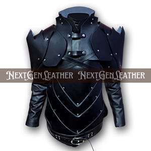 Medieval Fantasy Chestplate Armor for Men | Black Leather Costume with Shoulder Guards | LARP & Cosplay Warrior Gear | Mature